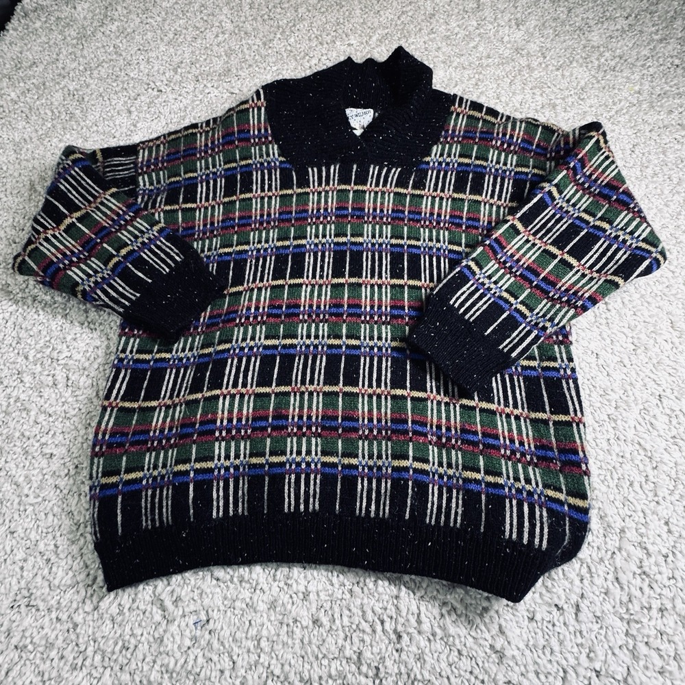 Vintage Lucy Wilmot Plaid Knit Sweater Shawl Collar Size M‎